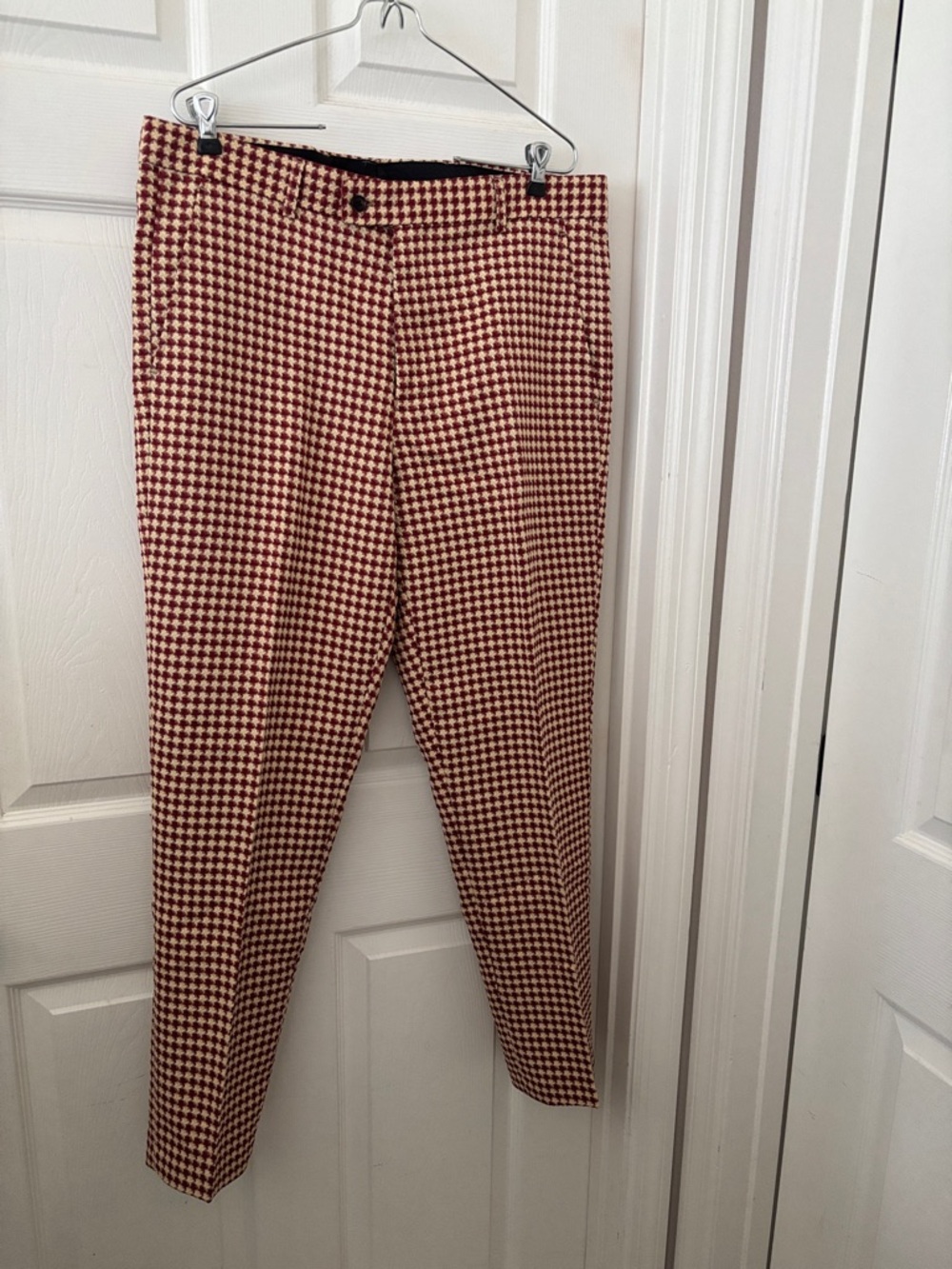 Classic Houndstooth Men's Dress Pants - Red & Cream